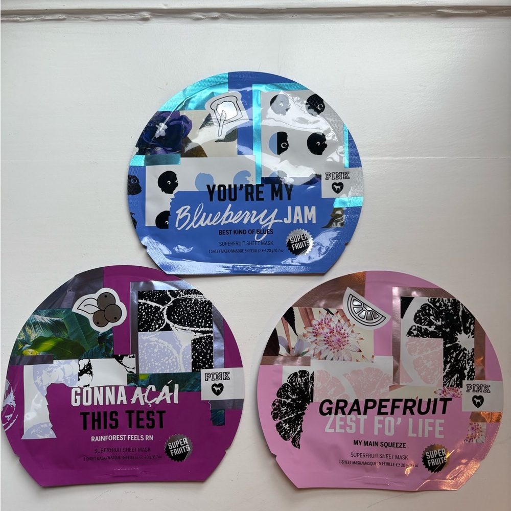 PINK Victoria's Secret Colorful Sheet Mask Trio